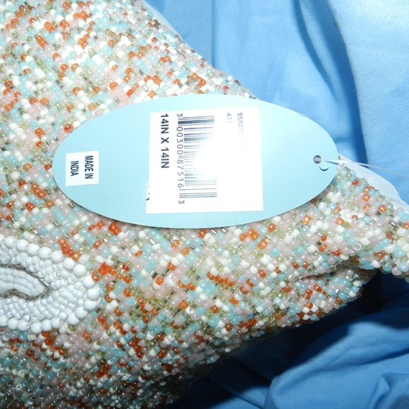 COASTAL BEADED SAND DOLLAR & STARFISH 14" X 14" THROW PILLOWS/DECOR CASES🆕HP - Picture 7 of 15